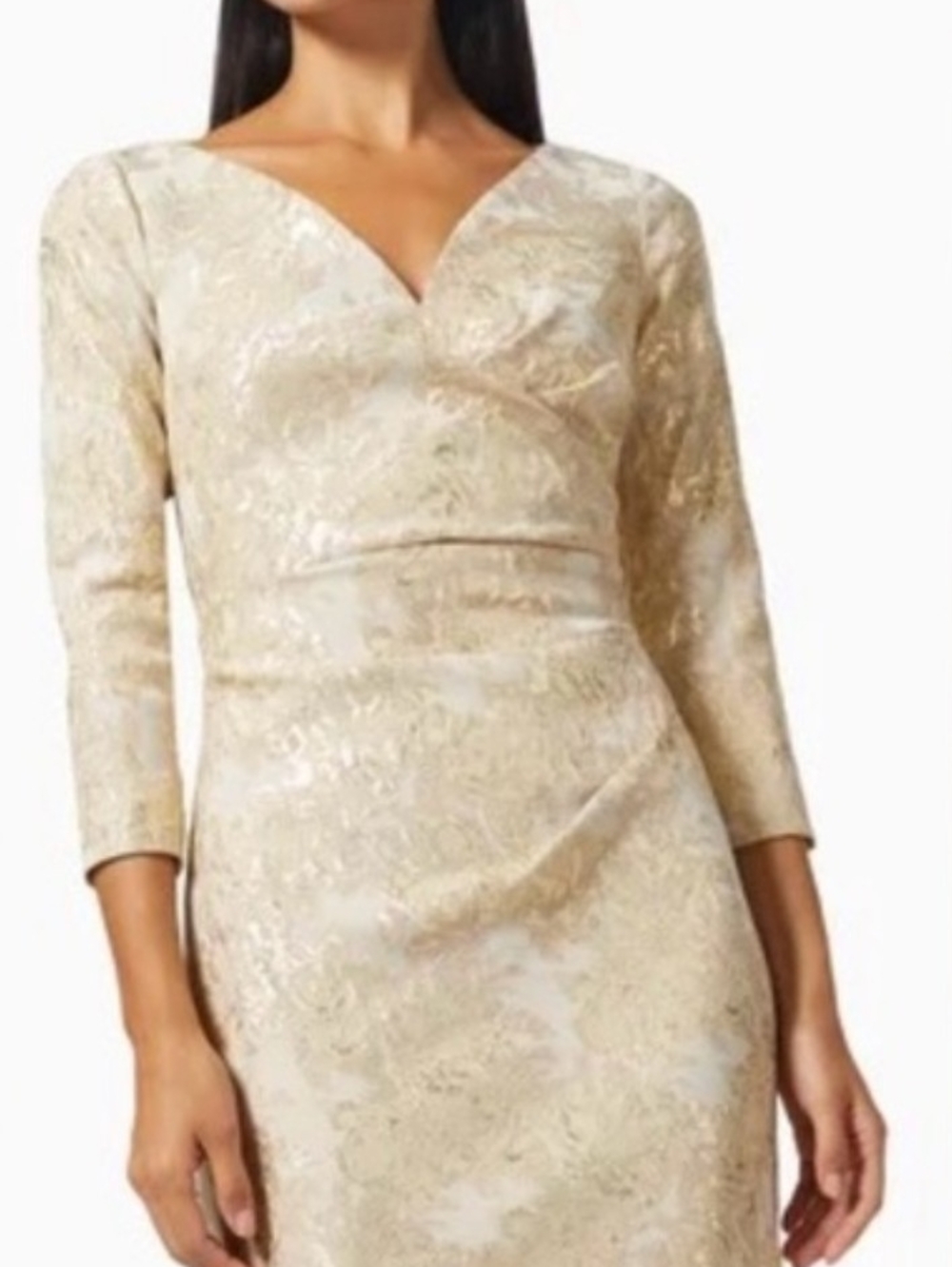 Teri Jon By Rickie Freeman NWT Size 10 Long-Sleeve Gold Lace Mermaid Gown PTP 19 - Picture 2 of 10